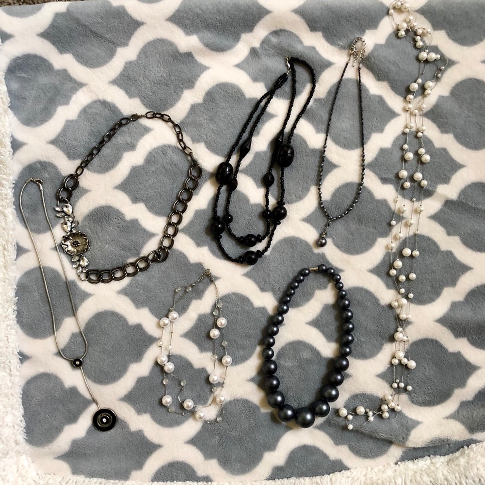 BUNDLE of Black, White, and Grey Costume Necklaces